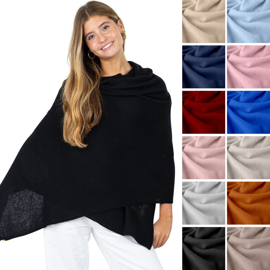 Velanio Cashmere Luxury Knitted Wrap Travel Shawl Scarf, Pashmina Stole, All-Season Scarf for Women Cashmere Wool Blend