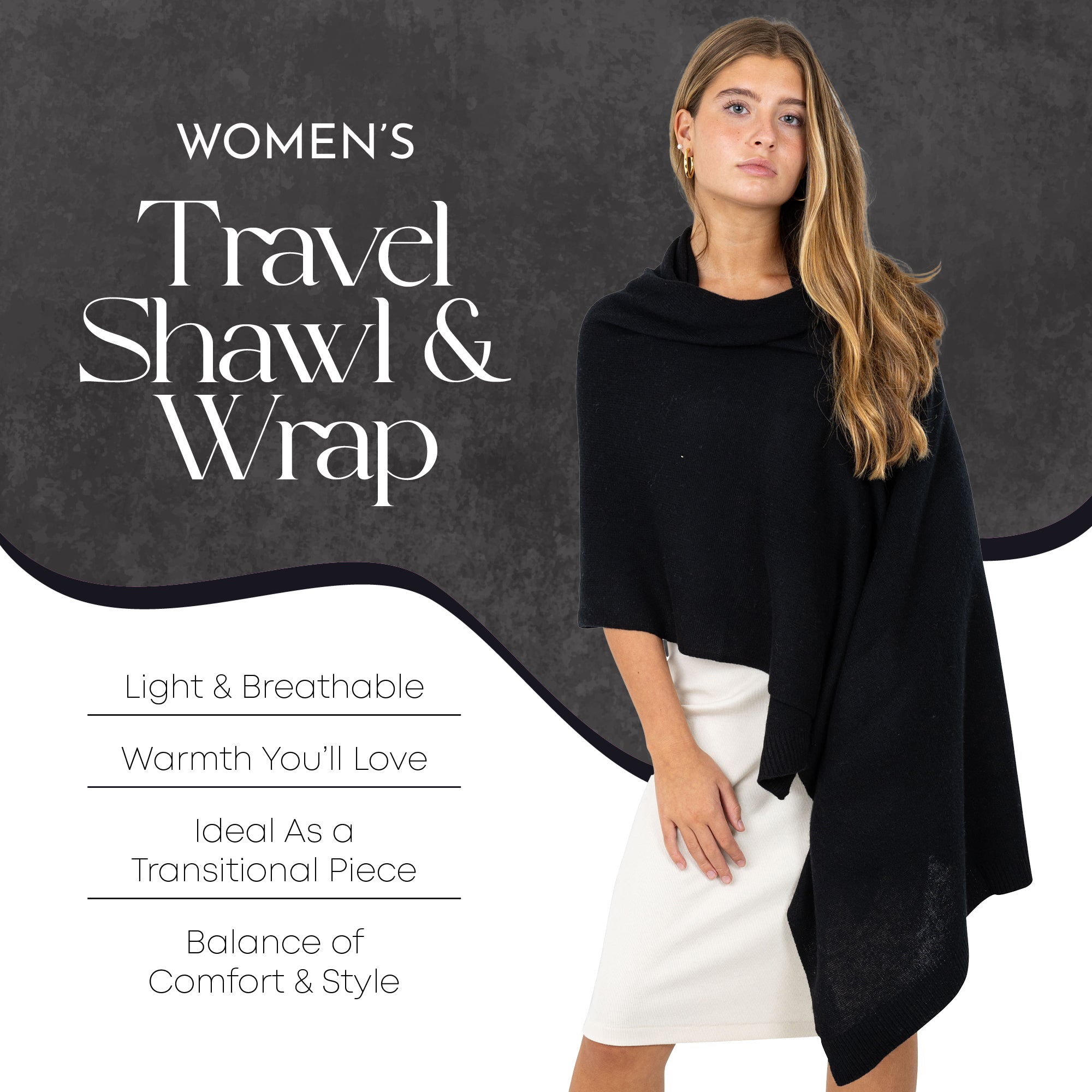 Velanio Cashmere Luxury Knitted Wrap Travel Shawl Scarf, Pashmina Stole, All-Season Scarf for Women Cashmere Wool Blend