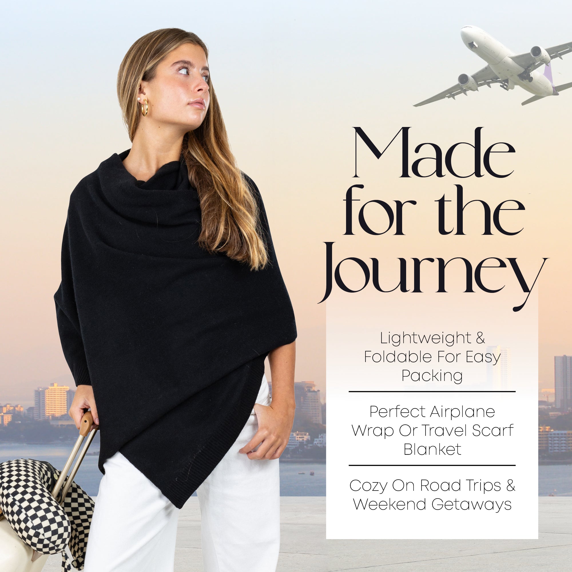 Velanio Cashmere Luxury Knitted Wrap Travel Shawl Scarf, Pashmina Stole, All-Season Scarf for Women Cashmere Wool Blend