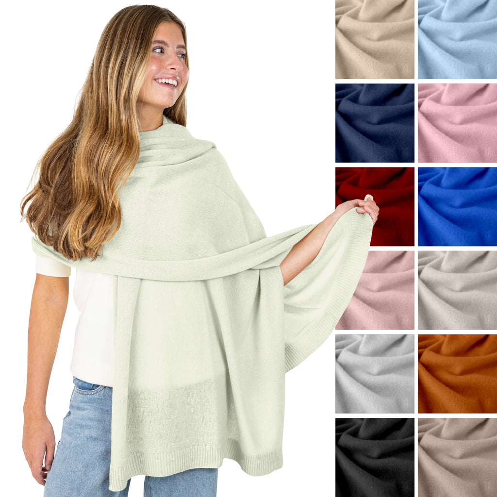 Velanio Cashmere Luxury Knitted Wrap Travel Shawl Scarf, Pashmina Stole, All-Season Scarf for Women Cashmere Wool Blend