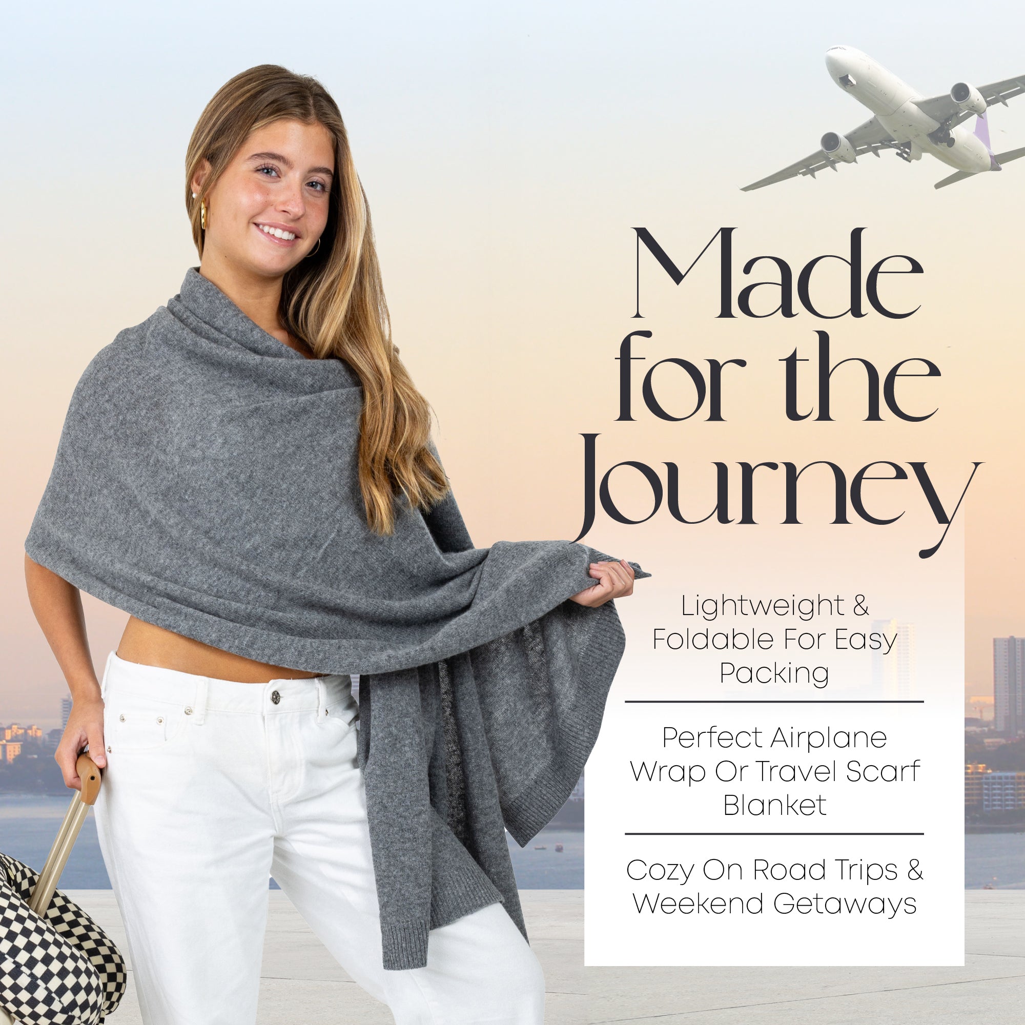 Velanio Cashmere Luxury Knitted Wrap Travel Shawl Scarf, Pashmina Stole, All-Season Scarf for Women Cashmere Wool Blend