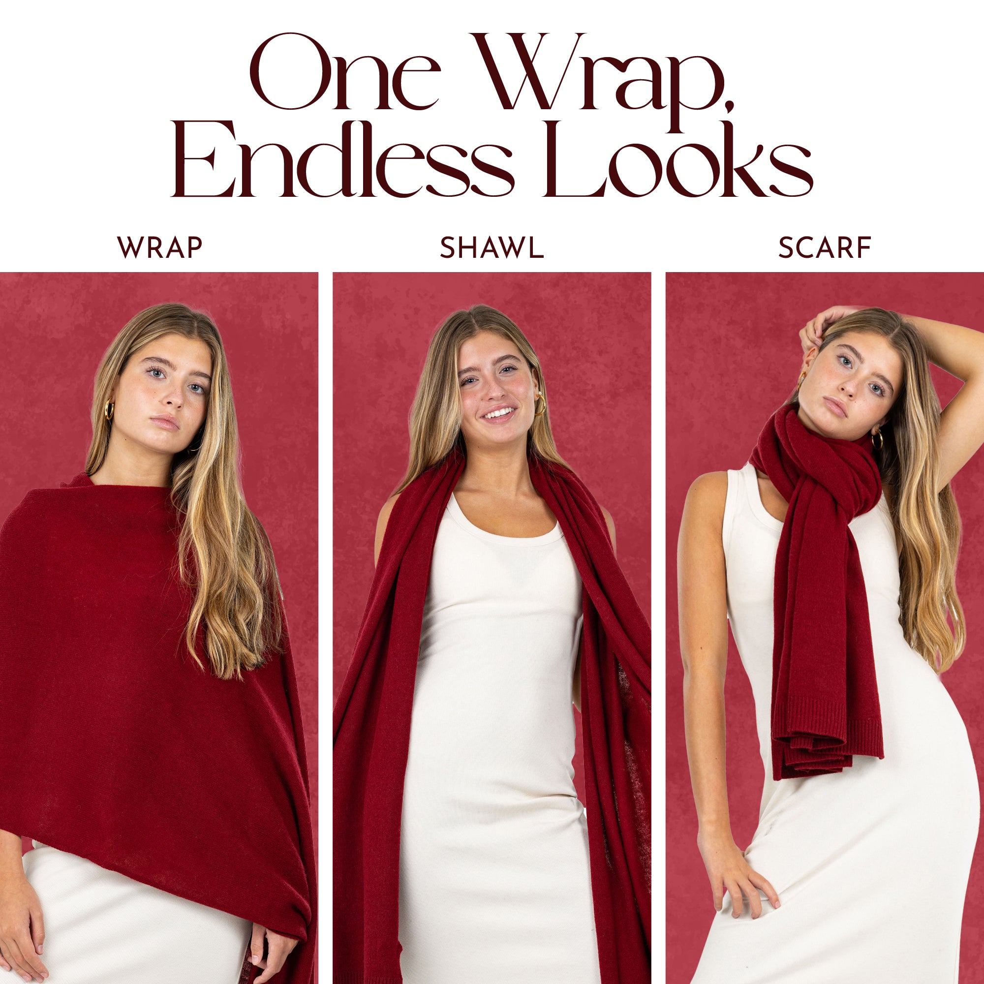 Velanio Cashmere Luxury Knitted Wrap Travel Shawl Scarf, Pashmina Stole, All-Season Scarf for Women Cashmere Wool Blend