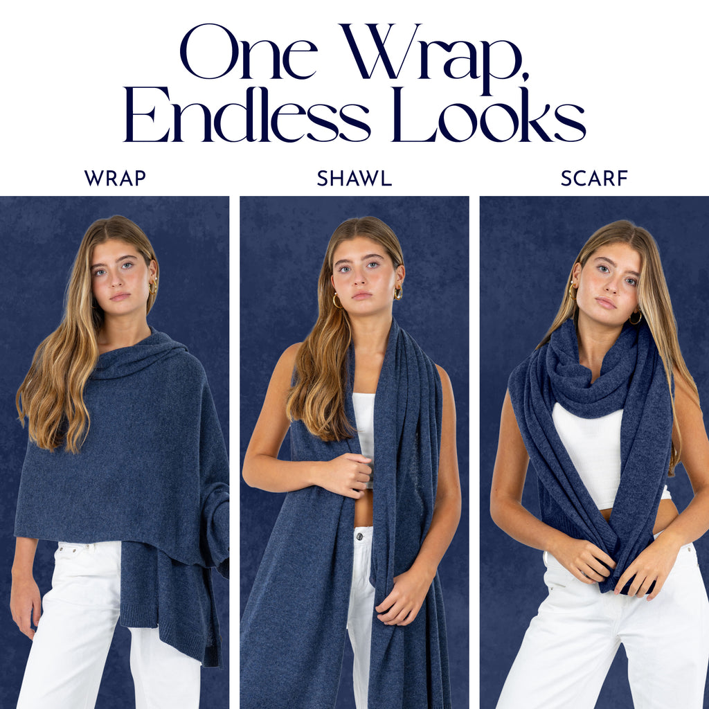 Velanio Cashmere Luxury Knitted Wrap Travel Shawl Scarf, Pashmina Stole, All-Season Scarf for Women Cashmere Wool Blend