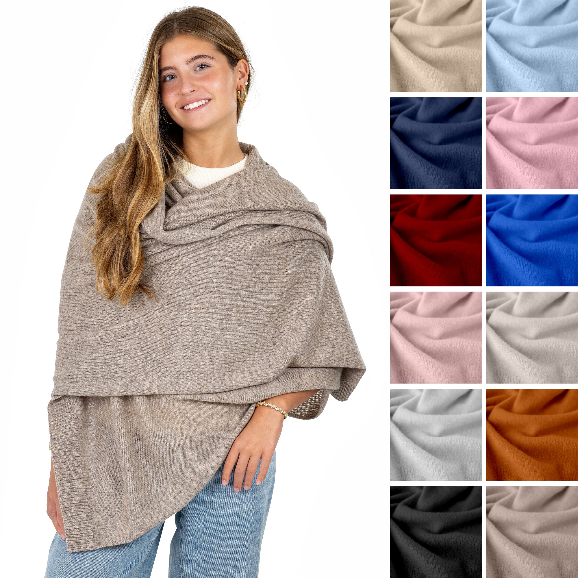 Velanio Cashmere Luxury Knitted Wrap Travel Shawl Scarf, Pashmina Stole, All-Season Scarf for Women Cashmere Wool Blend