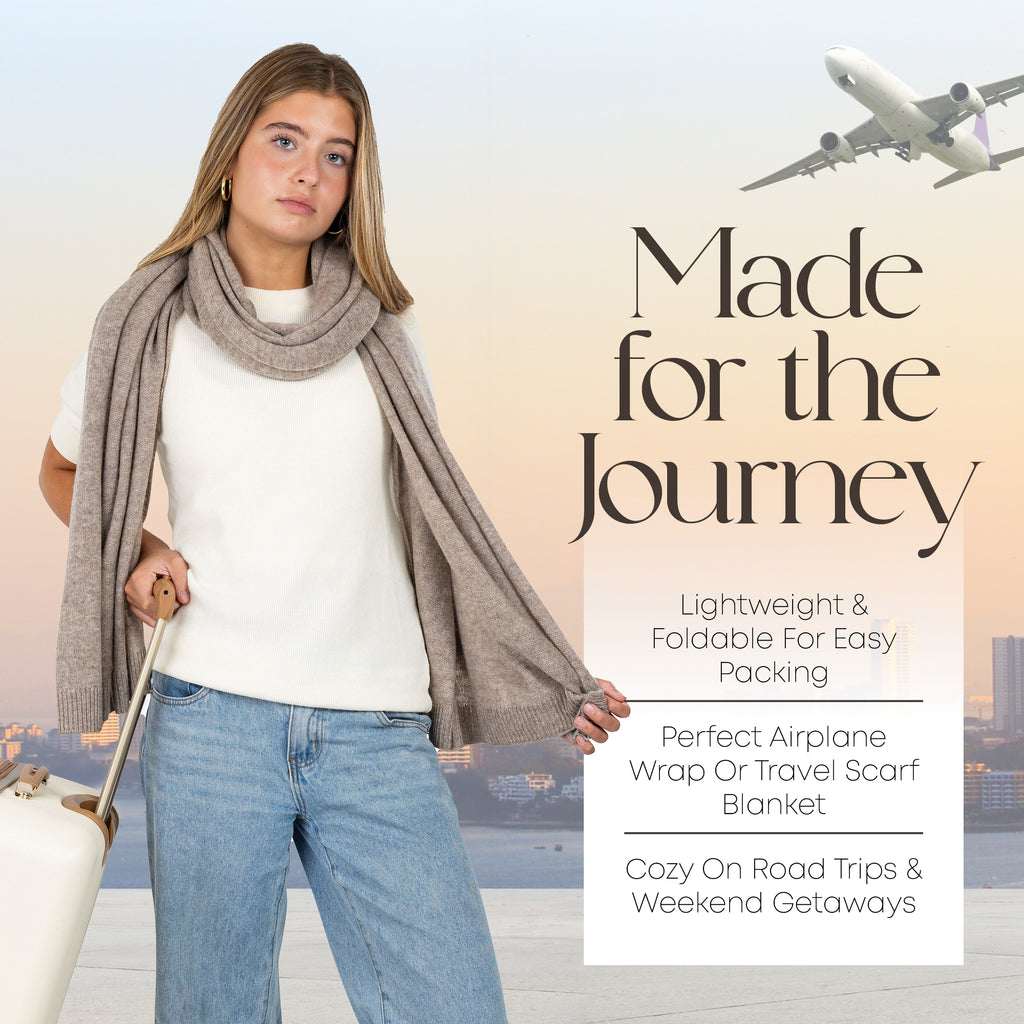 Velanio Cashmere Luxury Knitted Wrap Travel Shawl Scarf, Pashmina Stole, All-Season Scarf for Women Cashmere Wool Blend