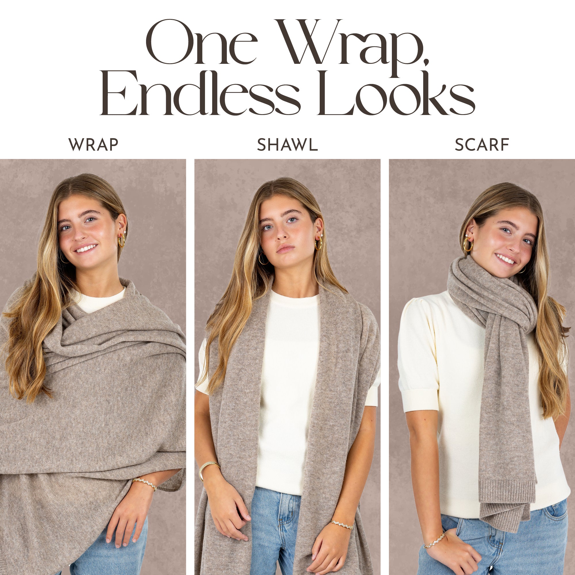 Velanio Cashmere Luxury Knitted Wrap Travel Shawl Scarf, Pashmina Stole, All-Season Scarf for Women Cashmere Wool Blend