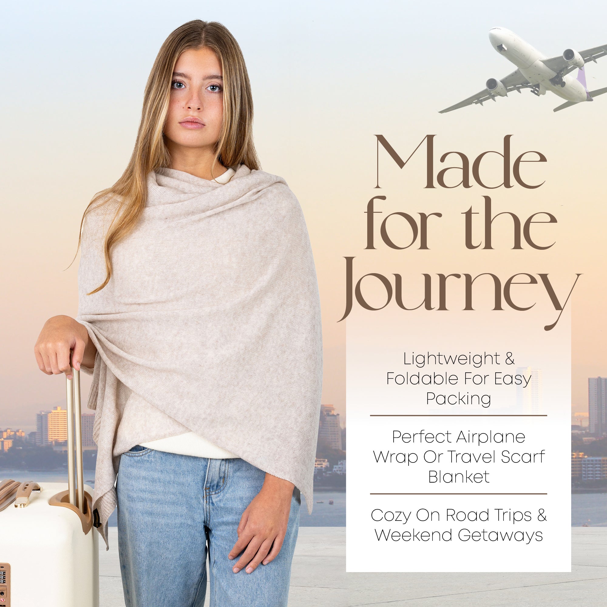 Velanio Cashmere Luxury Knitted Wrap Travel Shawl Scarf, Pashmina Stole, All-Season Scarf for Women Cashmere Wool Blend