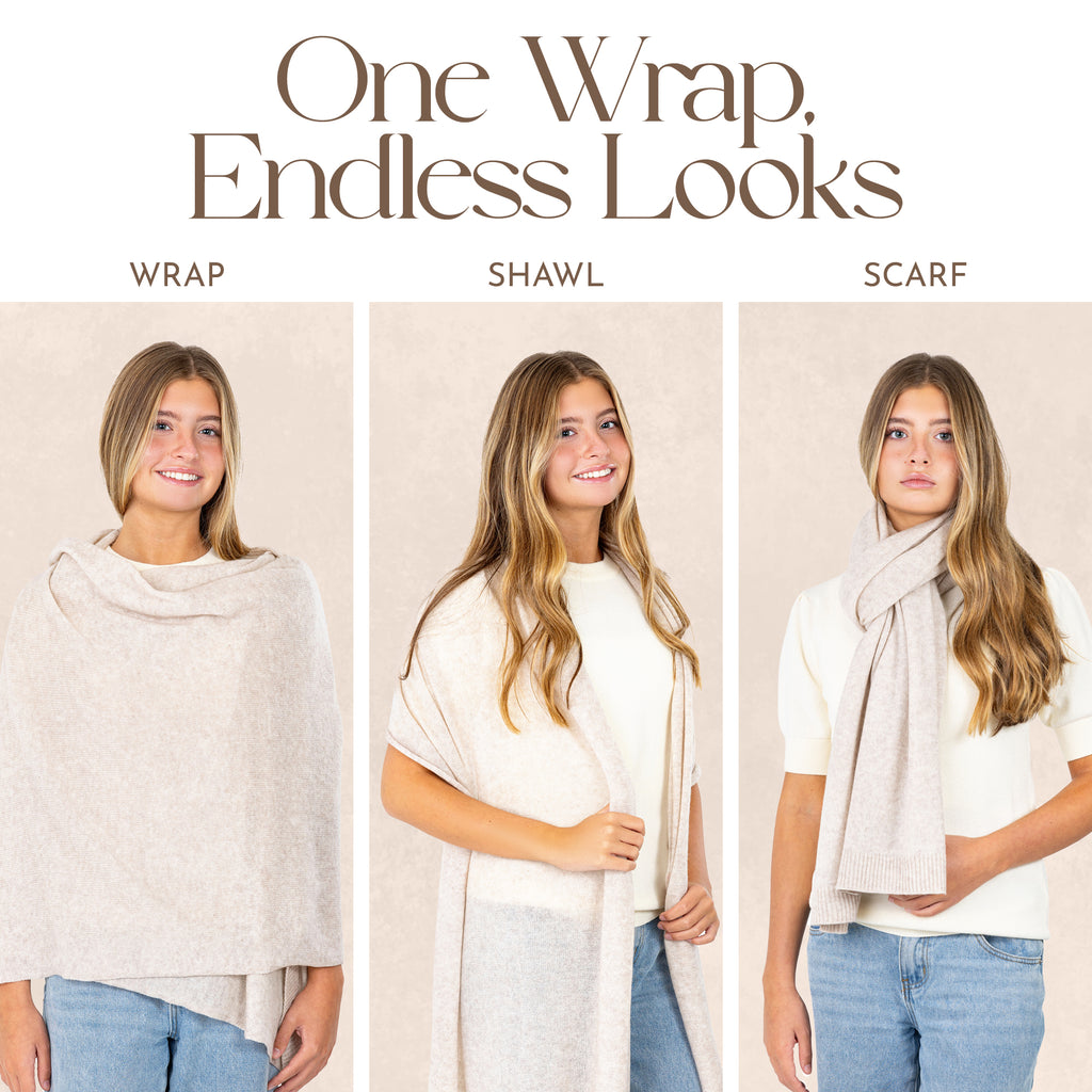 Velanio Cashmere Luxury Knitted Wrap Travel Shawl Scarf, Pashmina Stole, All-Season Scarf for Women Cashmere Wool Blend