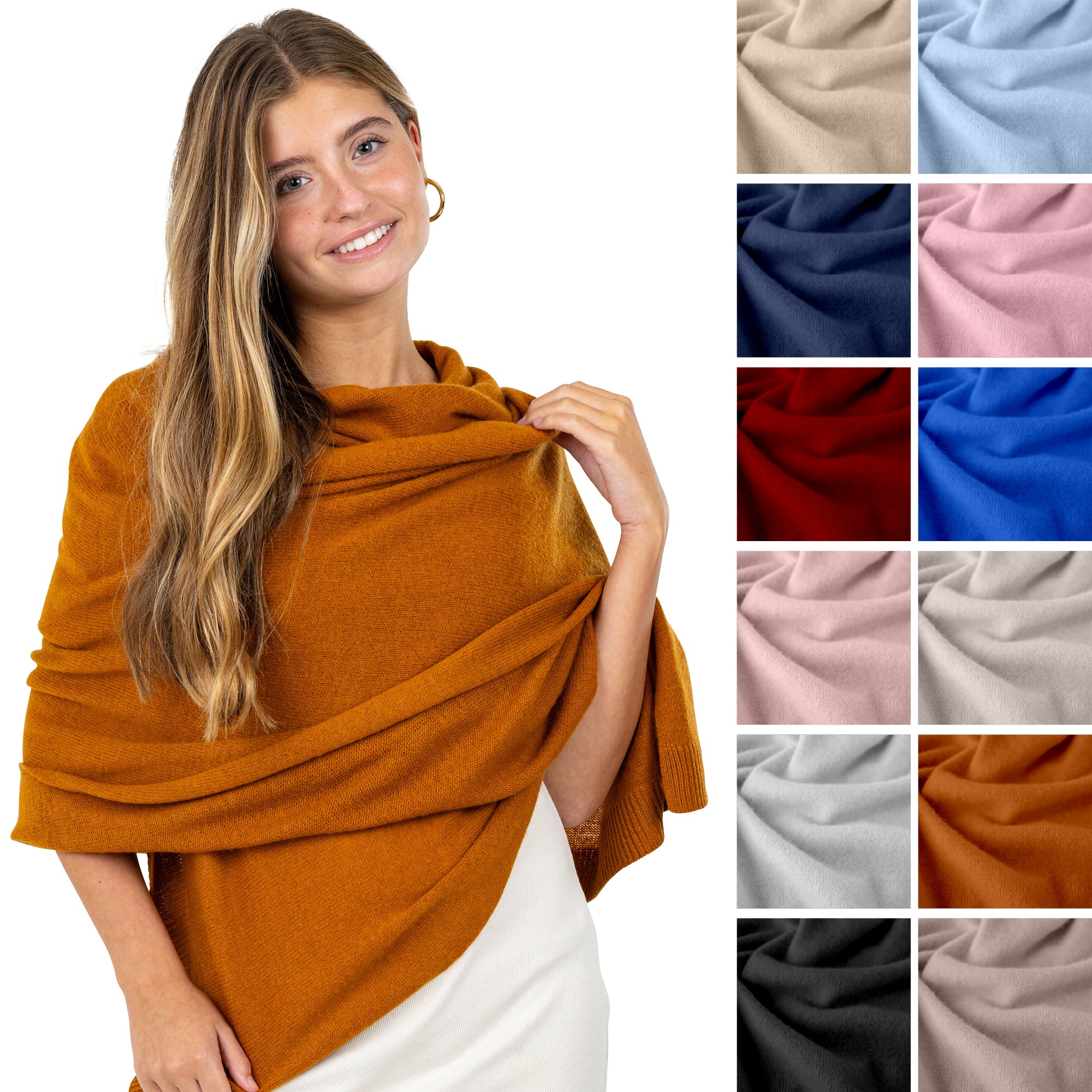 Velanio Cashmere Luxury Knitted Wrap Travel Shawl Scarf, Pashmina Stole, All-Season Scarf for Women Cashmere Wool Blend