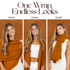 Velanio Cashmere Luxury Knitted Wrap Travel Shawl Scarf, Pashmina Stole, All-Season Scarf for Women Cashmere Wool Blend