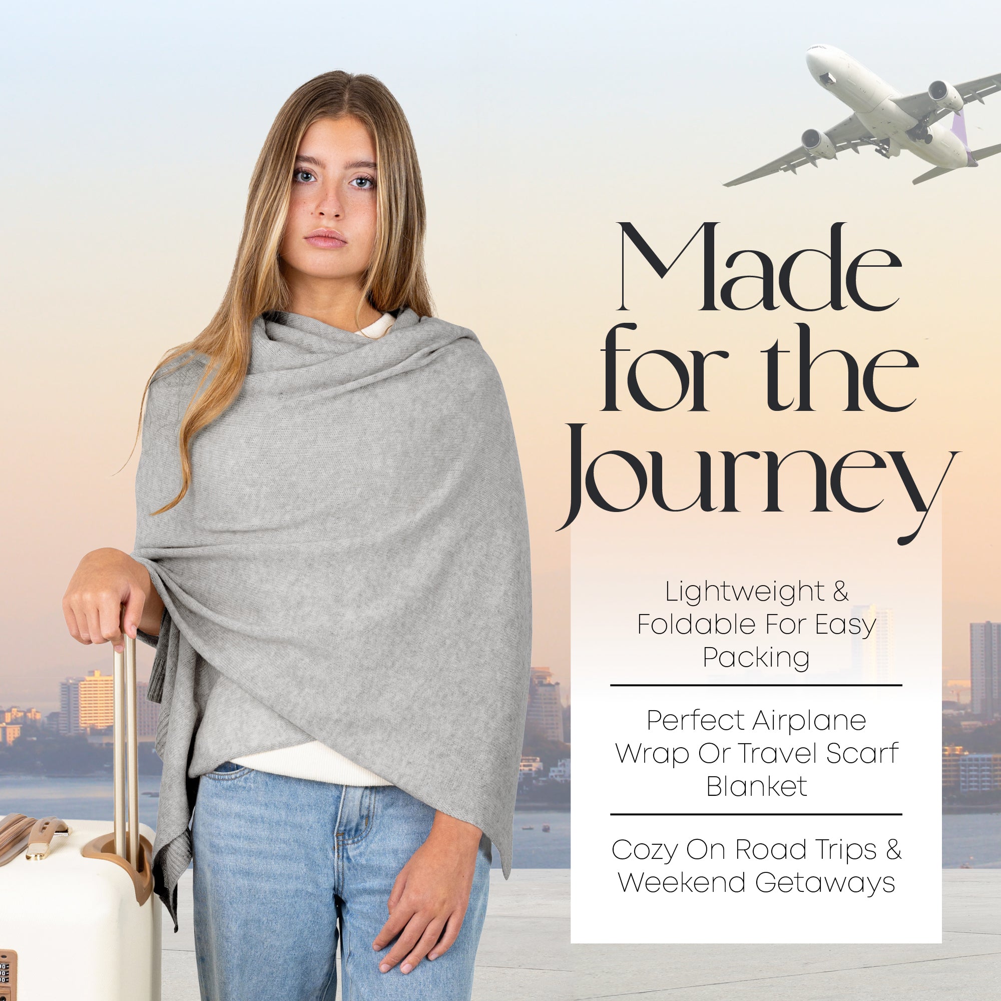 Velanio Cashmere Luxury Knitted Wrap Travel Shawl Scarf, Pashmina Stole, All-Season Scarf for Women Cashmere Wool Blend