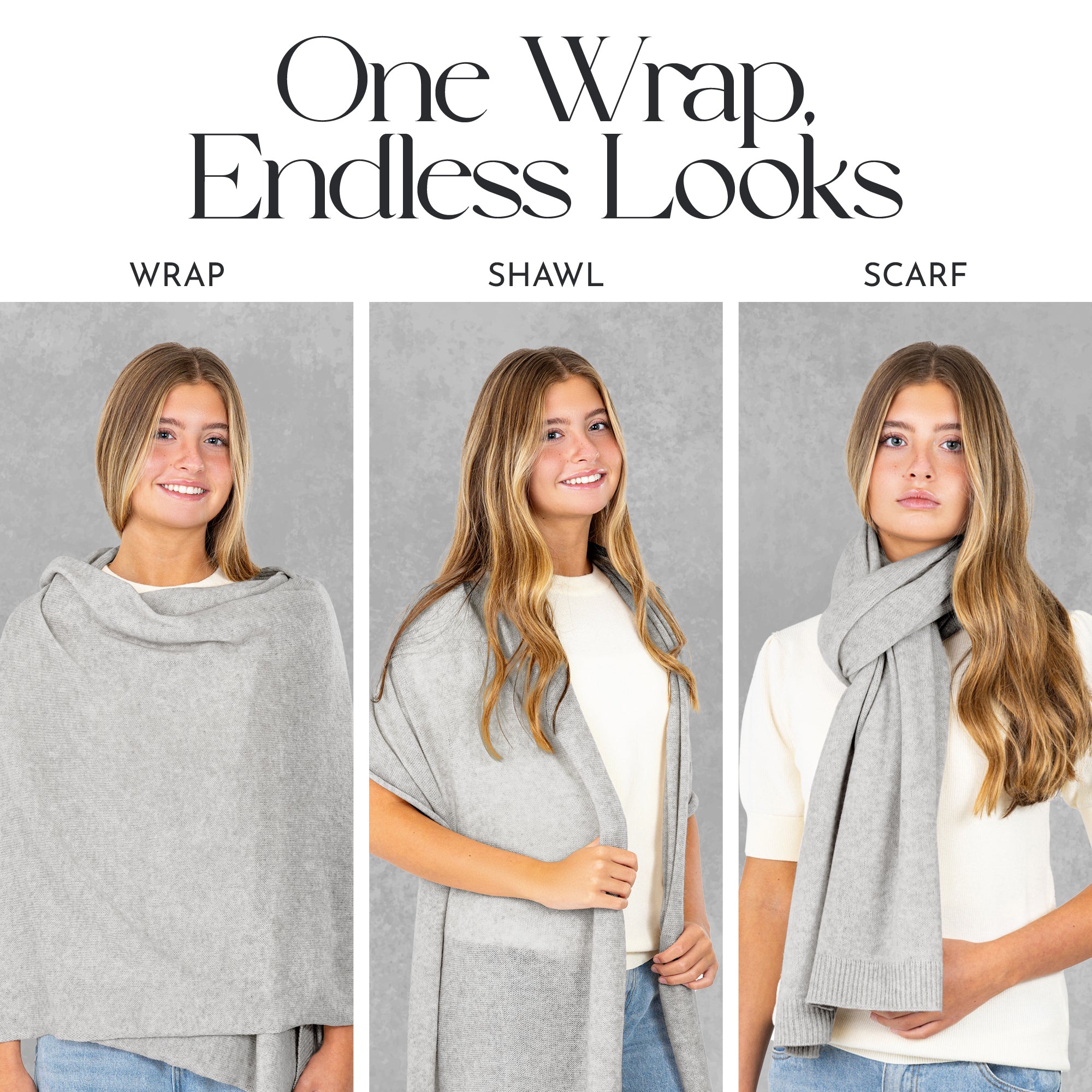 Velanio Cashmere Luxury Knitted Wrap Travel Shawl Scarf, Pashmina Stole, All-Season Scarf for Women Cashmere Wool Blend