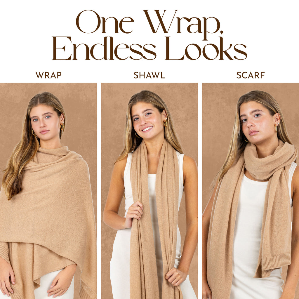 Velanio Cashmere Luxury Knitted Wrap Travel Shawl Scarf, Pashmina Stole, All-Season Scarf for Women Cashmere Wool Blend