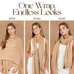 Velanio Cashmere Luxury Knitted Wrap Travel Shawl Scarf, Pashmina Stole, All-Season Scarf for Women Cashmere Wool Blend