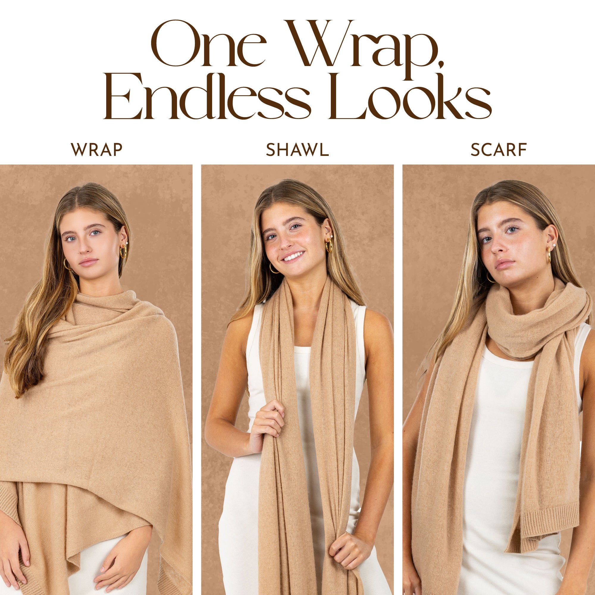 Velanio Cashmere Luxury Knitted Wrap Travel Shawl Scarf, Pashmina Stole, All-Season Scarf for Women Cashmere Wool Blend