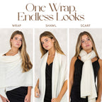 Velanio Cashmere Luxury Knitted Wrap Travel Shawl Scarf, Pashmina Stole, All-Season Scarf for Women Cashmere Wool Blend