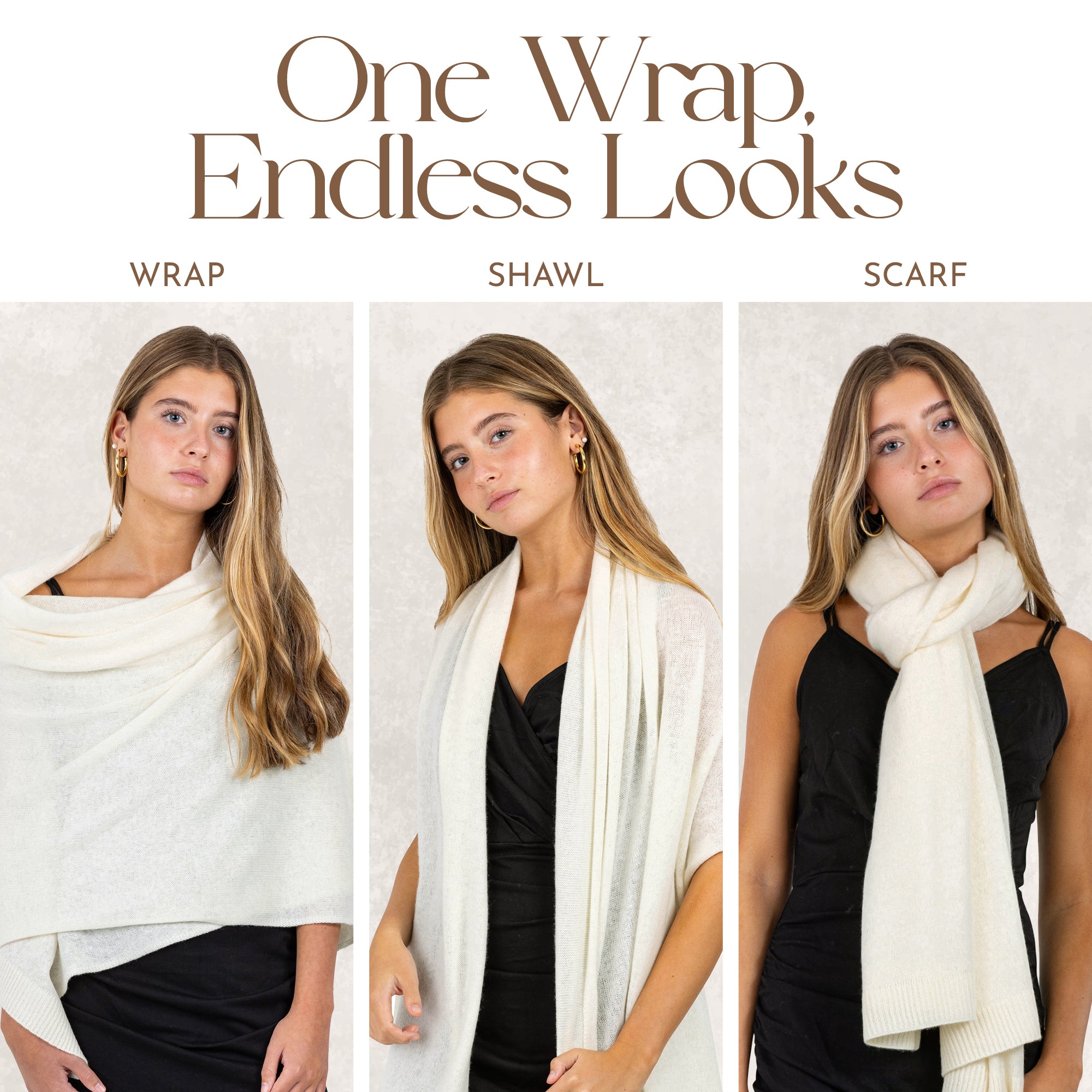 Velanio Cashmere Luxury Knitted Wrap Travel Shawl Scarf, Pashmina Stole, All-Season Scarf for Women Cashmere Wool Blend