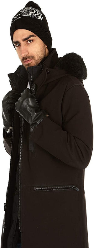 Authentic Sheepskin Leather Winter Gloves for Men (MESSERIO) with Rabbit Fur Lining + Gift Box