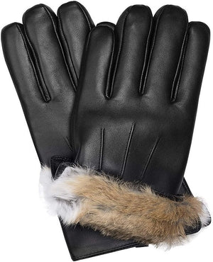 Authentic Sheepskin Leather Winter Gloves for Men (MESSERIO) with Rabbit Fur Lining + Gift Box