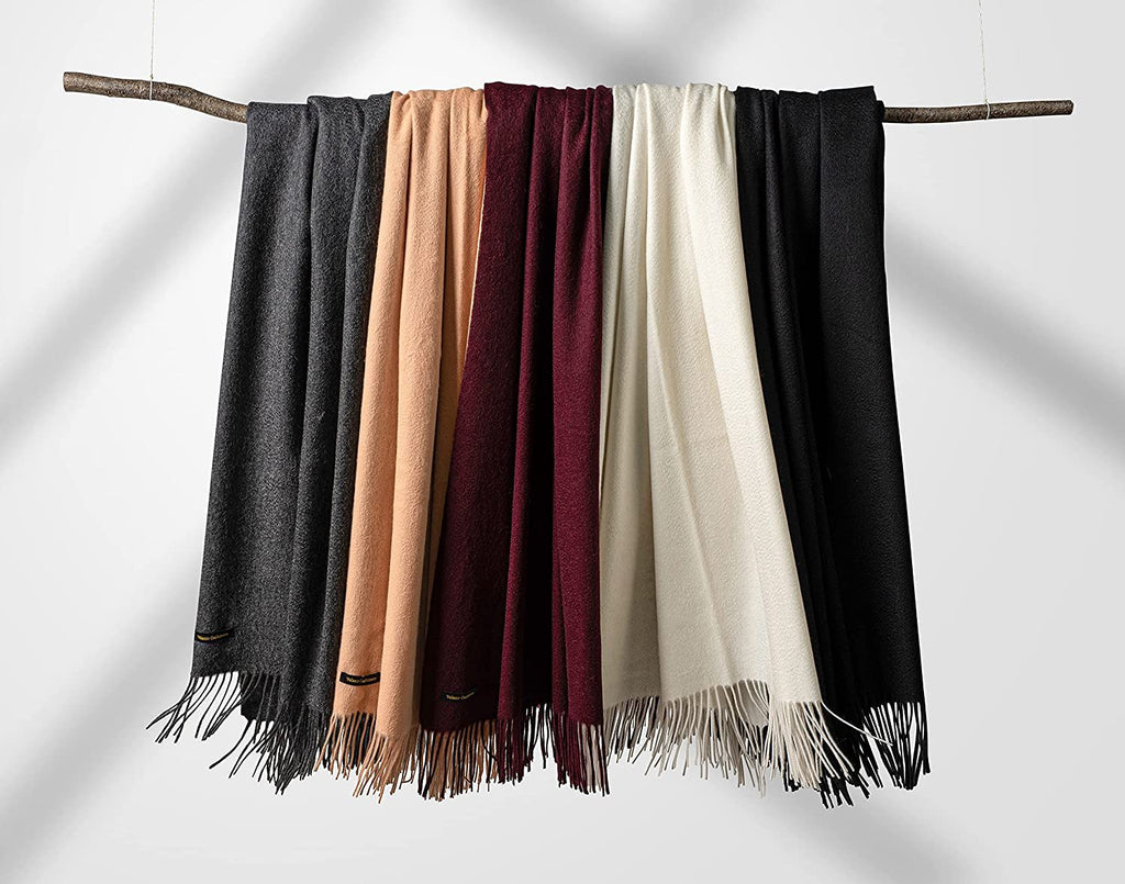 Cashmere Throw Blanket with Fringe | 60 x 54 Inch Super Soft Warm Blankets & Throws for Home, Travel