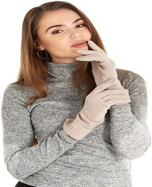 Cashmere Knitted Gloves With Ribbed Cuffed For Women