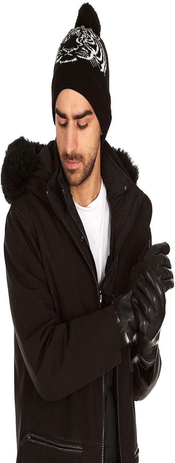 Authentic Sheepskin Leather Winter Gloves for Men (MESSERIO) with Rabbit Fur Lining + Gift Box